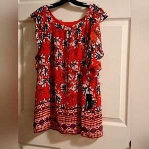 NWT Alyx Red And Blue Cap Ruffle Sleeve Fully Lined 0X